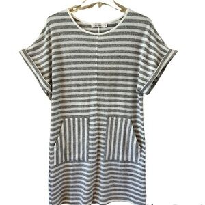 NWT Belinda Gray and White Striped Knit Dress Size Small